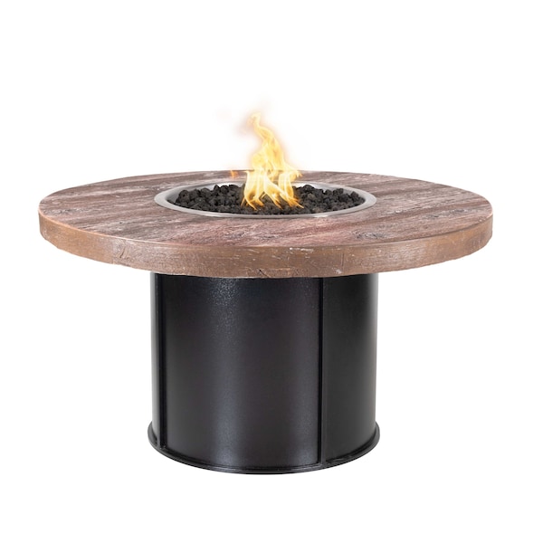 The Outdoor Plus Fresno Wood Grain, Steel Fire Pit 60, Match Lit w/Flame Sense System, Ivory Concrete Top, Liq. Propane OPT-FRS60FSML-IVY-BLK-LP - main